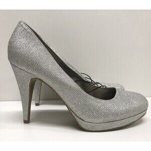 Worthington Women Pump Dress Shoes size 10 "Jean" Stiletto Heels Silver Glitter